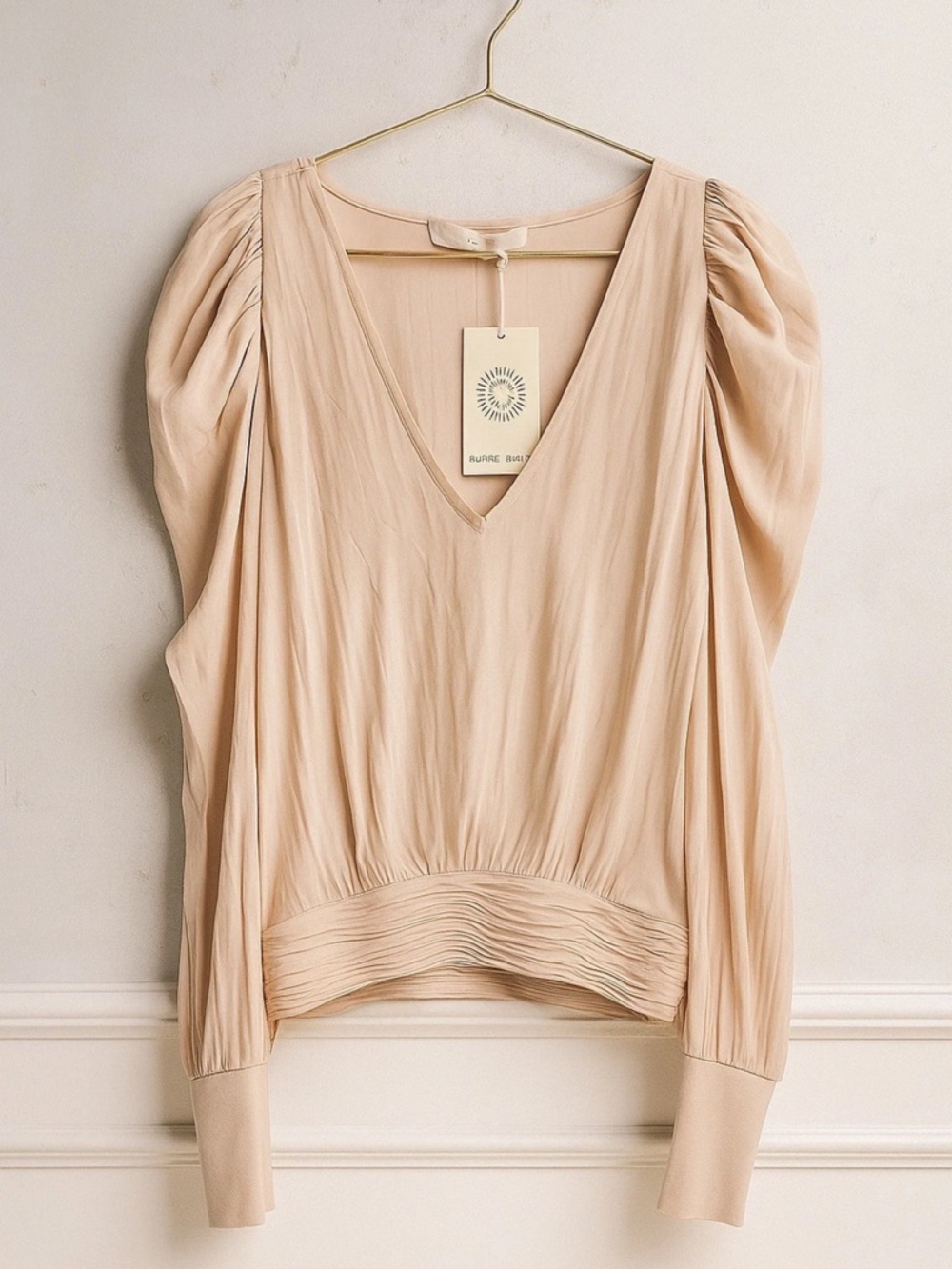 Ramy Brook Womens Blush Long Sleeve V-Neck Puff Sleeve Blouse Small NWT